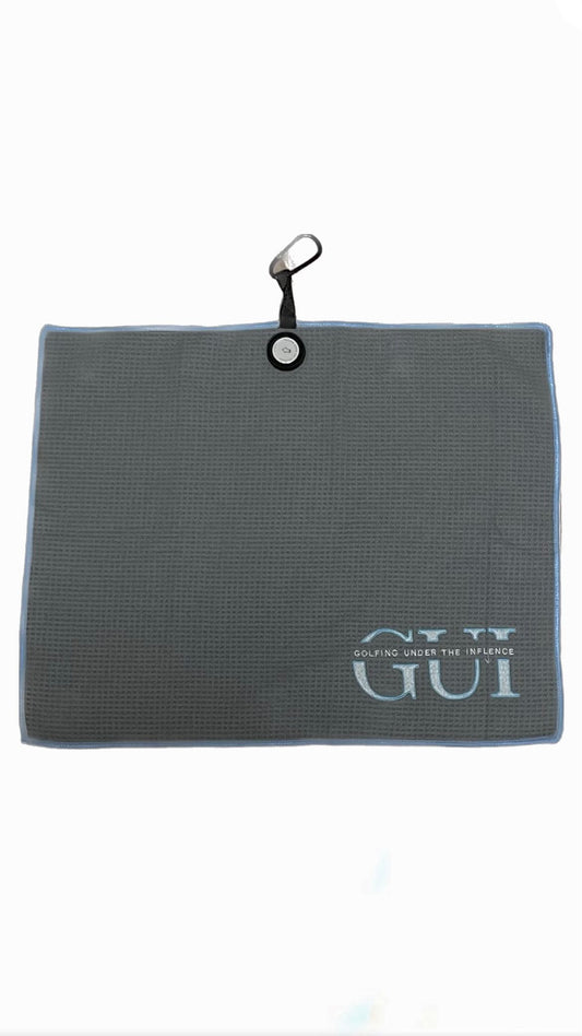 GUI Baby Blue and Grey Magnetic Microfiber Towel w/ Ball Marker.