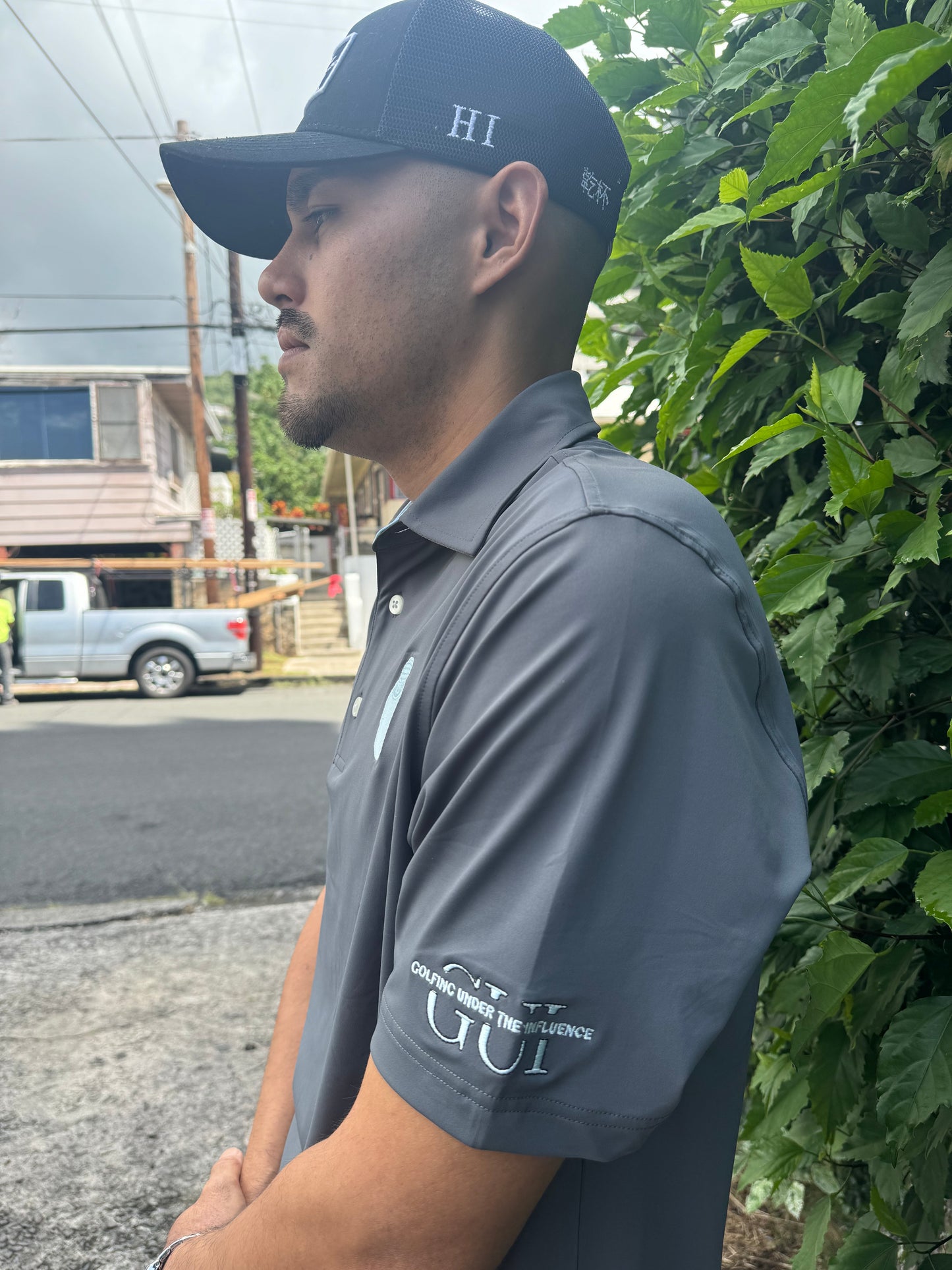 New Charcoal Grey and Baby Blue Polo